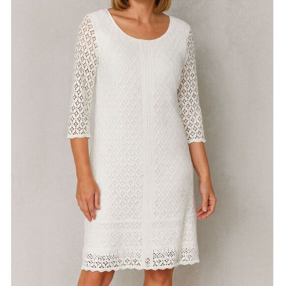 Skies Are Blue Ivory Laced Dress M Embroidered Sheer Sleeves Womens - Picture 13 of 13